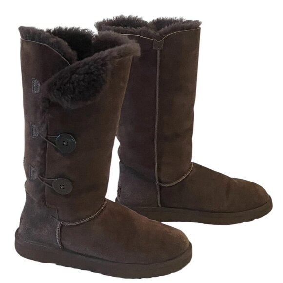 UGG Bailey 3 Button Triplet II Chocolate Brown Suede Winter Tall Boots